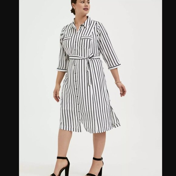 torrid Dresses & Skirts - Torrid Black White Stripe Georgette Midi Shirt Dress 2 2X 18 20 NWT